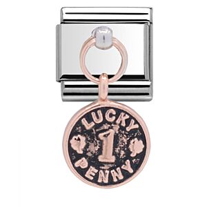 Charmlinks Lucky Penny Hanging Silver Rose Gold Charm 29530RS