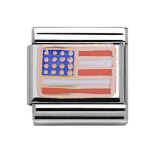 Charmlinks American Flag Silver Rose Gold Charm 29165RS
