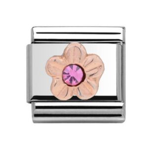 Charmlinks Flower with Pink Stone Silver Rose Gold Charm 29173RS