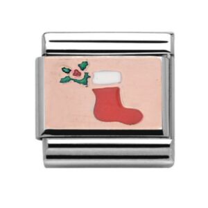 Charmlinks Stocking Rose Gold on Silver Charm 29227RS