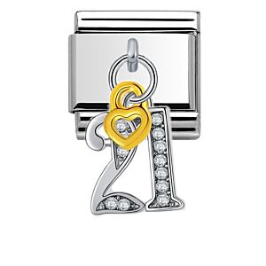 Gold 21 & Heart Drop Charm 29440GS