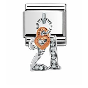 Rose Gold 21 & Heart Drop Charm 29440RS