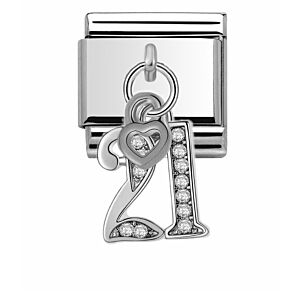 Silver 21 & Heart Drop Charm 29440SS