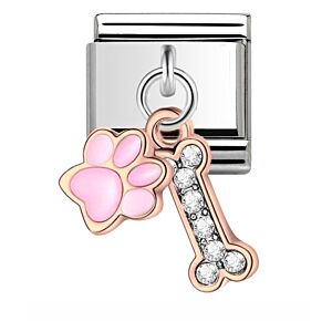 Rose Gold Paw & Bone Drop Charm 29442RS