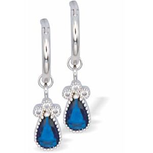 Delicate Sapphire Teardrop Silver Coloured Stud Earrings, Rhodium Plated E883