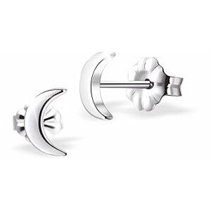 Silver Coloured Moons Stud Earrings, Rhodium Plated E884