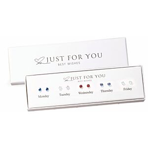 Selection of 5 different Stud Earrings in Crystal, Red, Pink, Blue, and Purple, Rhodium Plated E896