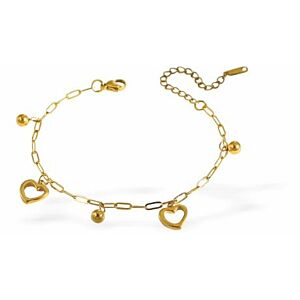 Adjustable Golden Chain Link Bracelet with Heart Charms, Rhodium Plated B26