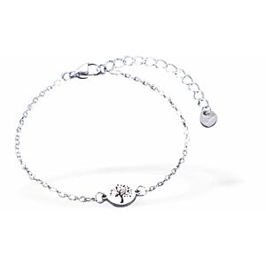 Adjustable Silver Coloured Chain Link Bracelet with Tree of Life Link, Rhodium Plated B27