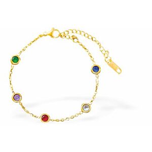 Adjustable Golden Chain Link Bracelet with Multi Coloured Crystal Links, Rhodium Plated B29