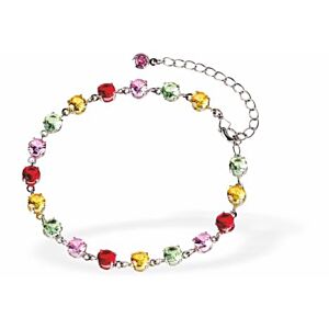 Adjustable Silver Coloured Chain Link Bracelet with Multi Coloured Crystal Links B35