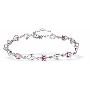 Adjustable Silver Coloured Chain Link Bracelet with Rose Pink Crystals and Wild Hearts B38