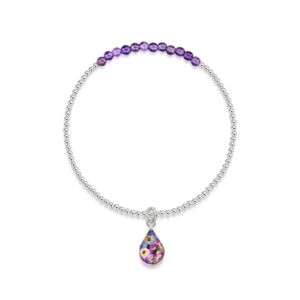 Sterling silver and Amethyst elasticated beaded bracelet