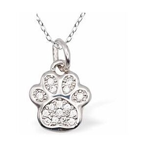 Silver Coloured Pave Crystal Encrusted Paw Print Necklace, Rhodium Plated C014