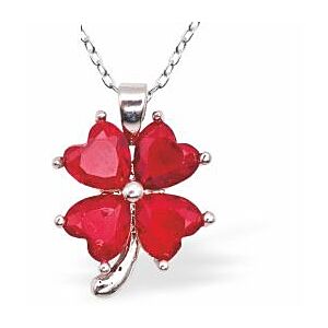 Silver Coloured Crystal Hearty Red Four Leaf Clover Necklace, Rhodium Plated C017