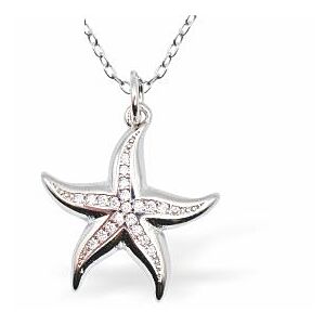Silver Coloured Pave Crystal Encrusted Starfish Necklace, Rhodium Plated C027