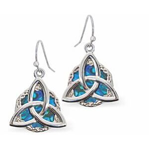 Trinity Knot Drop Earrings of Paua Shell, Rhodium Plated CD36