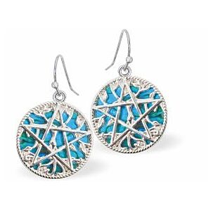 Pentagram Drop Earrings of Paua Shell, Rhodium Plated CD45