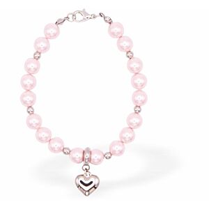 Austrian Crystal String of Pearls and Crystal Bracelet in Rosaline Pink with Heart Drop CP184