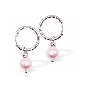 Austrian Crystal 8mm Pearl Drop Earrings in Rosaline Pink, Rhodium Plated CP185