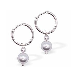 Austrian Crystal 8mm Pearl Drop Earrings in Light Grey, Rhodium Plated CP188