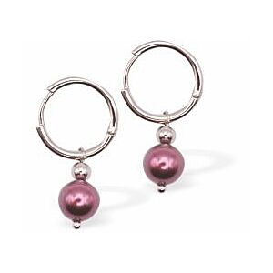 Austrian Crystal 8mm Pearl Drop Earrings in Burgundy Red CP191