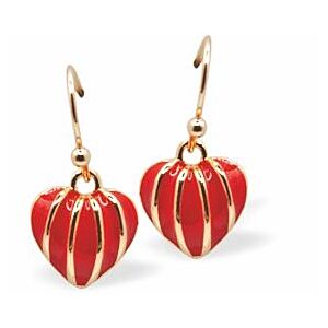 Golden Drop Earrings with Red Fun Heart Drops DR07