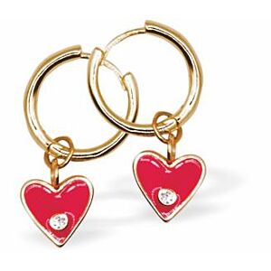 Golden Hoop Drop Earrings with Pink, Crystal Dotted Heart Drops DR09