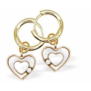 Golden Hoop Drop Earrings with White, Crystal Dotted, Hollow Heart Drops DR10
