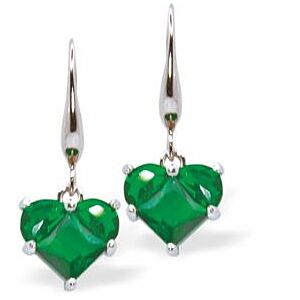 Silver Coloured Drop Earrings with Emerald Green Heart Drops DR13
