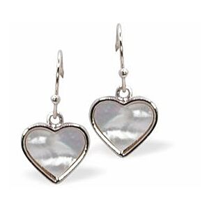 Silver Drop Earrings with Framed Pearl Heart Drops DR14