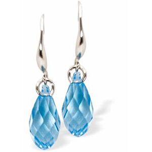 Silver Coloured Drop Earrings with Blue Briolette Crystal Drops DR16