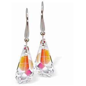 Silver Coloured Drop Earrings with Aurora Borealis Crystal Drops DR17