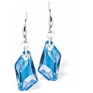 Silver Coloured Drop Earrings with Blue Avant Garde Chunky Crystal Drops DR18
