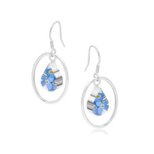 Silver Earrings - Forget-Me-Not -with Silver Oval Surround