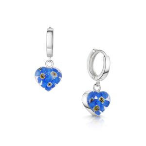 Sterling silver Huggie earrings - Pair - Forget-me-not  - Heart
