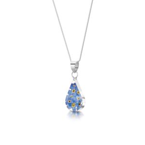 Silver Pendant - Forget-me-not - Teardrop