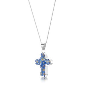 Silver Pendant - Forget-me-not - Med Cross