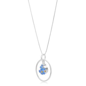 Silver Pendant - Forget-Me-Not - with Silver Oval Surround