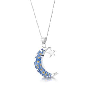 Silver Pendant - Forget me not - Moon+Star