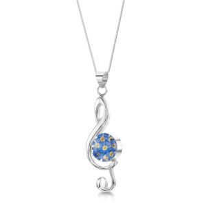 Silver Pendant - Forget me not - large treble clef