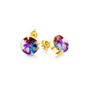 Gold Plated Sterling Silver Stud Earrings - Purple Haze - Round