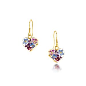 Gold Plated Sterling Silver Drop Earrings - Purple Haze - Heart