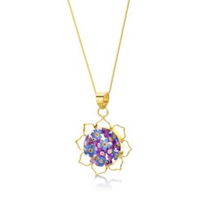 Gold Plated Sterling Silver Pendant - Purple Haze - Lotus Flower