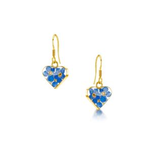 Gold Plated Sterling Silver drop Earrings - Forget-me-not - Heart