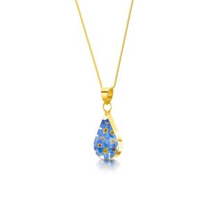 Gold Plated Sterling Silver Pendant - Forget-me-not - Teardrop