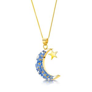 Gold Plated Sterling Silver Pendant - Forget me not - Moon+Star