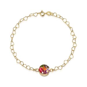 Gold plated heart linked chain bracelet+flower charm -ROUND