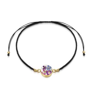 Gold plated black woven bracelet + charm- Purple Haze -ROUND