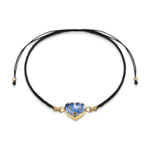 Gold plated black woven bracelet + charm- Forget-me-not -HEART